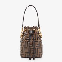 Fendi Mini Mon Tresor Bucket Bag In FF Embossed Calfskin Brown