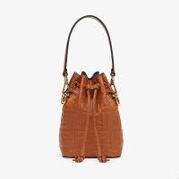 Fendi Mini Mon Tresor Bucket Bag In FF Embossed Calfskin Caramel