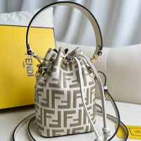 Fendi Mini Mon Tresor Bucket Bag In FF Embossed Calfskin White