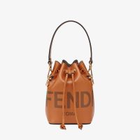 Fendi Mini Mon Tresor Bucket Bag In Fendi ROMA Embossed Calfskin Brown