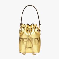 Fendi Mini Mon Tresor Bucket Bag In Fendi ROMA Embossed Calfskin Gold