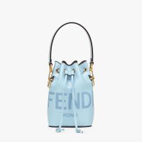 Fendi Mini Mon Tresor Bucket Bag In Fendi ROMA Embossed Calfskin Sky Blue