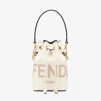 Fendi Mini Mon Tresor Bucket Bag In Fendi ROMA Embossed Calfskin White