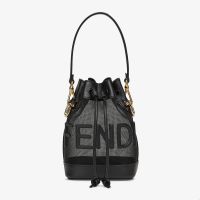 Fendi Mini Mon Tresor Bucket Bag In FENDI ROMA Lettering Mesh Black