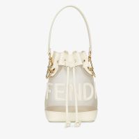 Fendi Mini Mon Tresor Bucket Bag In FENDI ROMA Lettering Mesh White
