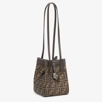 Fendi Mini Origami Bag FF Jacquard Fabric Brown