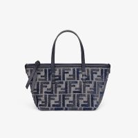 Fendi Mini Roll Shopper Bag FF Embroidery Chenille Dark Blue