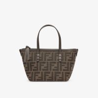 Fendi Mini Roll Shopper Bag FF Jacquard Fabric Brown