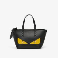 Fendi Mini Roll Shopper Bag Leather with Fendi Eyes Motif Black