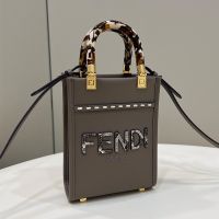 Fendi Mini Sunshine Shopper Bag In Python FENDI ROMA Lettering Calfskin Grey