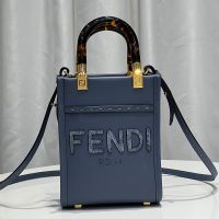 Fendi Mini Sunshine Shopper Bag In Python FENDI ROMA Lettering Calfskin Navy Blue