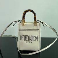 Fendi Mini Sunshine Shopper Bag In Python FENDI ROMA Lettering Calfskin White
