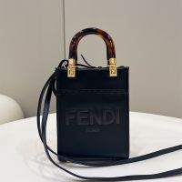 Fendi Mini Sunshine Shopper Bag In ROMA Logo Calf Leather Black