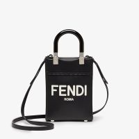 Fendi Mini Sunshine Shopper Bag In FENDI ROMA Embossed Calfskin Black/White