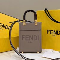 Fendi Mini Sunshine Shopper Bag In FENDI ROMA Embossed Calfskin Grey