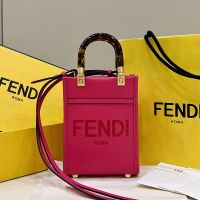 Fendi Mini Sunshine Shopper Bag In FENDI ROMA Embossed Calfskin Rose