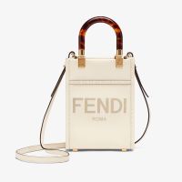 Fendi Mini Sunshine Shopper Bag ROMA Logo Calf Leather White