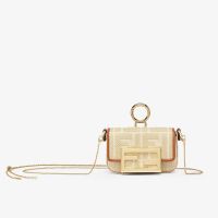 Fendi Nano Baguette Charm In FF Jacquard Raffia Beige