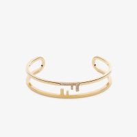 Fendi O'Lock Bangle Bracelet In Metal with Crystals Gold