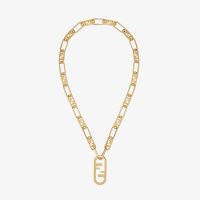 Fendi O'Lock Mesh Necklace In Metal Gold