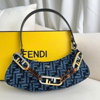 Fendi O'Lock Swing Pouch In FF Jacquard Chenille Navy Blue