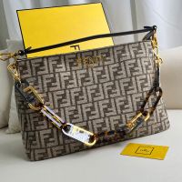 Fendi O'Lock Zip Shoulder Bag In FF Tapestry Fabric Grey