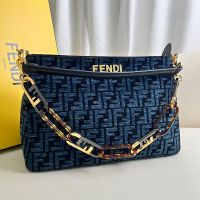 Fendi O'Lock Zip Shoulder Bag In FF Tapestry Fabric Blue
