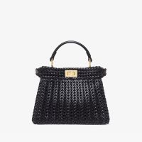 Fendi Petite Peekaboo ISeeU Bag In Camellia Interlace Leather Black