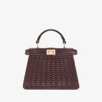 Fendi Petite Peekaboo ISeeU Bag In Camellia Interlace Leather Burgundy