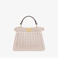 Fendi Petite Peekaboo ISeeU Bag In Camellia Interlace Leather Light Pink