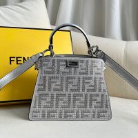 Fendi Petite Peekaboo ISeeU Bag In Crystals and FF Covered Calfskin Silver