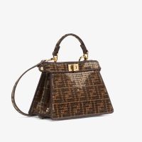 Fendi Petite Peekaboo ISeeU Bag FF Jacquard Fabric with Sequins Brown