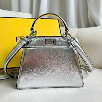 Fendi Petite Peekaboo ISeeu Bag In Nappa Leather Silver