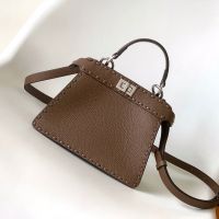Fendi Petite Peekaboo ISeeU Selleria Bag In Cuoio Romano Leather with Topstitches Coffee