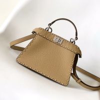 Fendi Petite Peekaboo ISeeU Selleria Bag In Cuoio Romano Leather with Topstitches Khaki