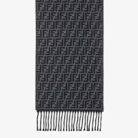 Fendi FF Rectangular Scarf Man In Wool Black