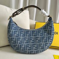 Fendi Small Fendigraphy Hobo Bag In FF Jacquard Denim Blue