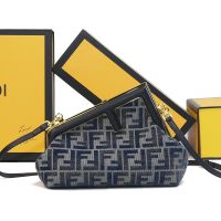 Fendi Small First Bag In FF Motif Chenille Dark Blue