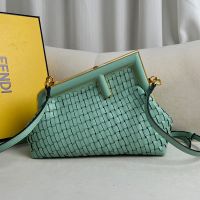 Fendi Small First Bag In Intreccio Nappa Leather Teal