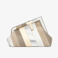 Fendi Small First Bag In Multicolor Striped Leather and Suede White