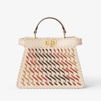 Fendi Small Peekaboo ISeeU Bag In Calfskin with Multicolor Woven Leather and Suede Beige