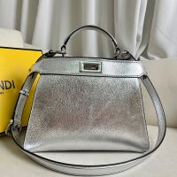 Fendi Small Peekaboo ISeeu Bag In Calfskin Silver