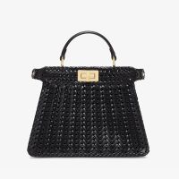 Fendi Small Peekaboo ISeeU Bag In Camellia Interlace Leather Black