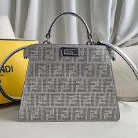 Fendi Small Peekaboo ISeeU Bag In Crystals and FF Covered Calfskin Silver