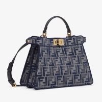 Fendi Small Peekaboo ISeeU Bag FF Embroidery Chenille Dark Blue