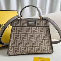 Fendi Small Peekaboo ISeeU Bag In FF Jacquard Chenille Grey