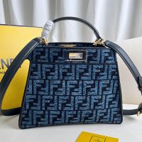 Fendi Small Peekaboo ISeeU Bag In FF Jacquard Chenille Navy Blue