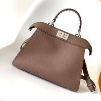Fendi Small Peekaboo ISeeU Selleria Bag In Cuoio Romano Leather with Topstitches Coffee