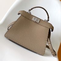 Fendi Small Peekaboo ISeeU Selleria Bag In Cuoio Romano Leather with Topstitches Grey