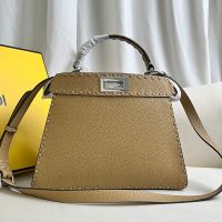 Fendi Small Peekaboo ISeeU Selleria Bag In Cuoio Romano Leather with Topstitches Khaki